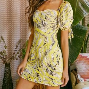 Yellow Snake Print Satin Dress